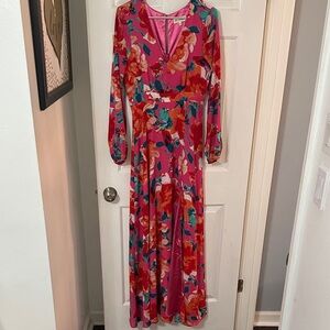 Elegant Floral Maxi Dress in Pink and Red